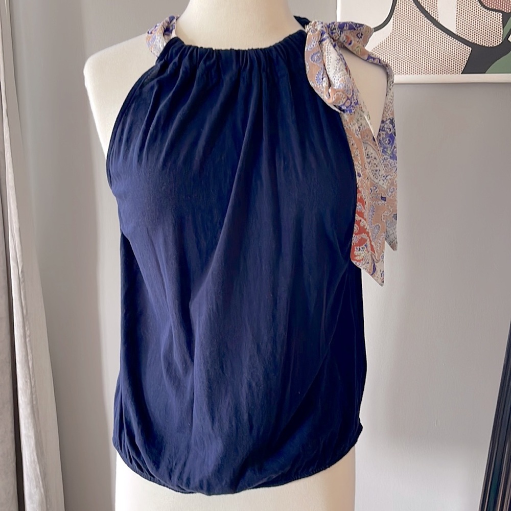 Anthropologie Deletta scarf print halter tie top L